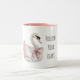 Pretty Swan Pink Bow Two-Tone Coffee Mug