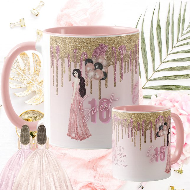 Pretty Sweet16 ROSEGOLD DRIPPING GLITTER BRUNETTE  Mug (Creator Uploaded)