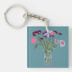 Pretty Sweet Boho Wildflowers +Custom Name Key Ring