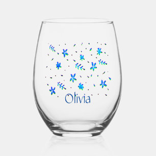 Pretty Sweet Modern Flower Design Stemless Wine Glass