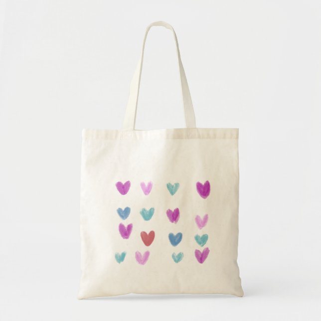 Pretty Sweet  Pastel Watercolor  Hearts Tote Bag (Front)