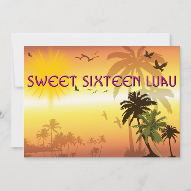 Pretty, Sweet Sixteen, Hawaiian Luau Invitation (Front)