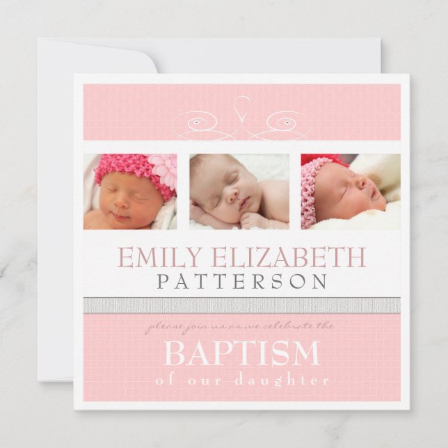 Pretty Swirl Photo Collage Baptism Invitation (Front)