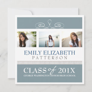Pretty Swirl Photo Collage Graduation Invitation