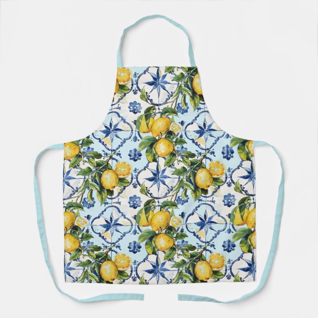 Pretty Talavera Tile All-Over Print Lemons Apron (Front)