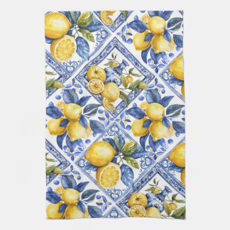 Pretty Talavera Tile All-Over Print Lemons Tea Towel