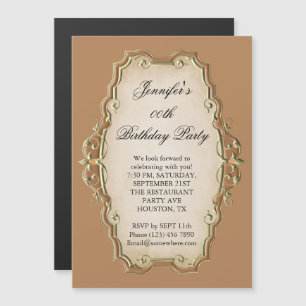 Pretty Tan Antique Frame & Diamonds Birthday Magnetic Invitation