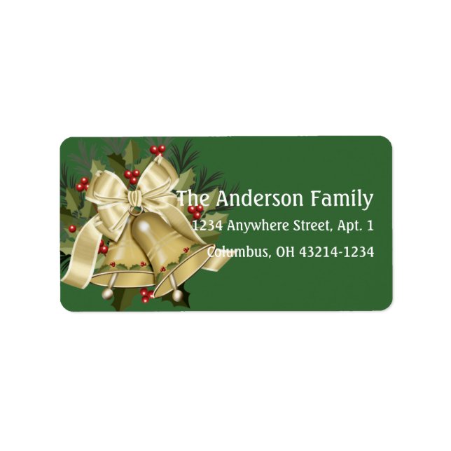 Pretty Tan Christmas Bells Address Labels (Front)