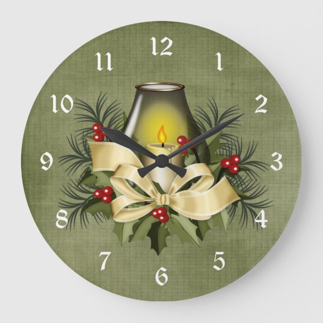Pretty Tan Christmas Candle Holiday Wall Clock (Front)