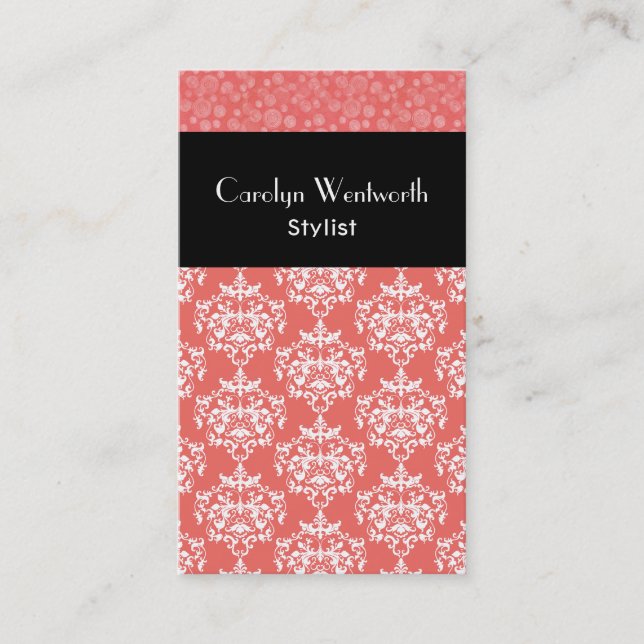 Pretty Tangerine Damask Business Card (Front)