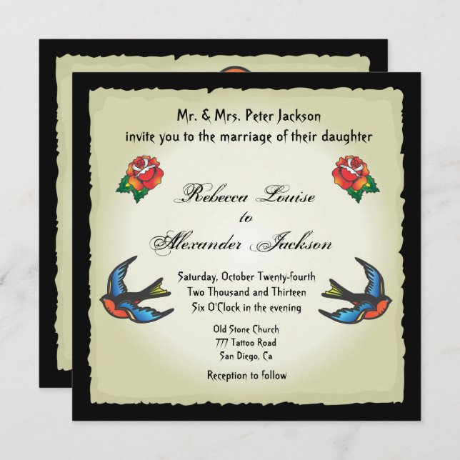 Pretty Tattoo Wedding Invitation (Front/Back)