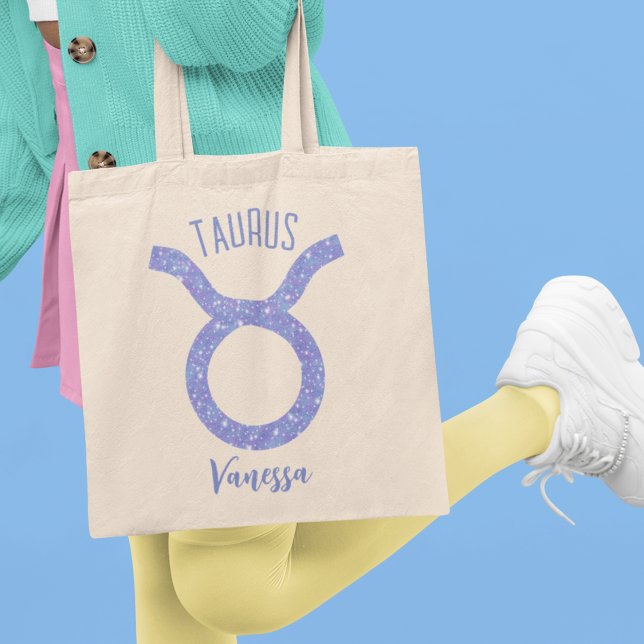 Pretty Taurus Astrology Sign Purple Personalised Tote Bag (Creator Uploaded)