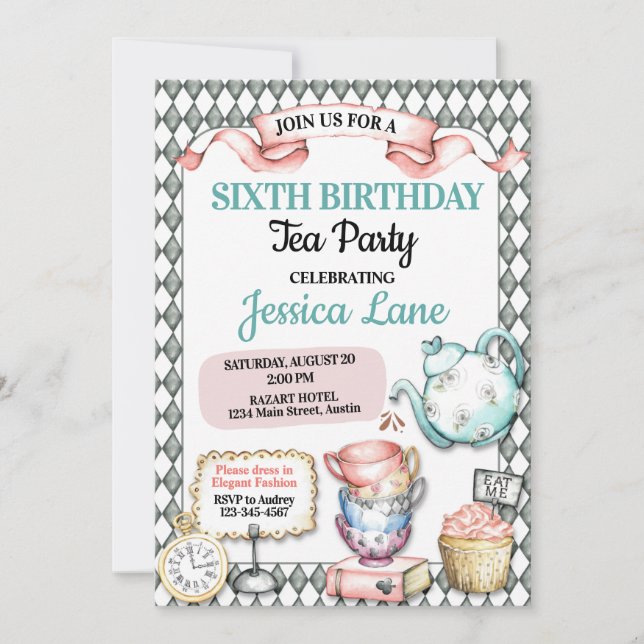 Pretty Tea Birthday Party Invitation (Front)