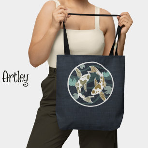 Pretty Teal and Blue Koi Fish Pond Logo  Tote Bag