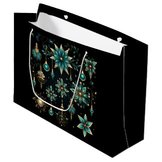 PRETTY TEAL AND GOLD CHRISTMAS ORNAMENTS LARGE GIFT BAG