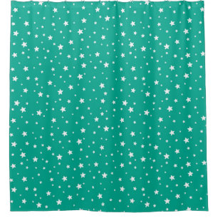 Pretty Teal and White Stars Celestial Sky Shower Curtain