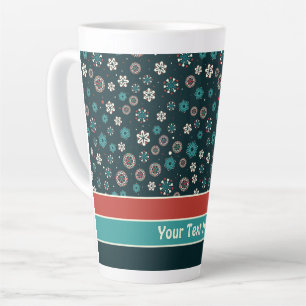 Pretty Teal Aqua Red White Scandinavian Snowflakes Latte Mug