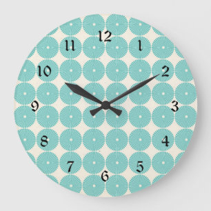 Pretty Teal Aqua Turquoise Blue Circles Discs Large Clock