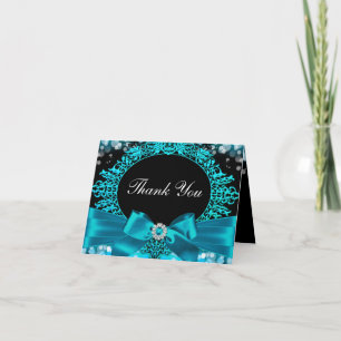 Pretty Teal Bow & Frame Thank You Card