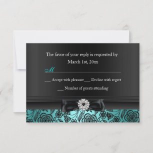 Pretty Teal Floral & Bow RSVP Card
