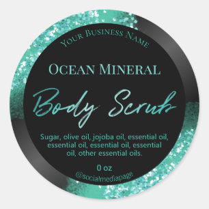 Pretty Teal Glitter Black Body Scrub Labels