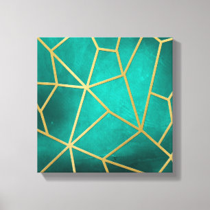 Pretty Teal Gold Ribbed Mosaic Canvas Print