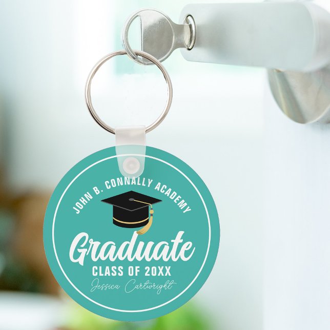 Pretty Teal Graduate Personalised Graduation Gift Key Ring (Creator Uploaded)