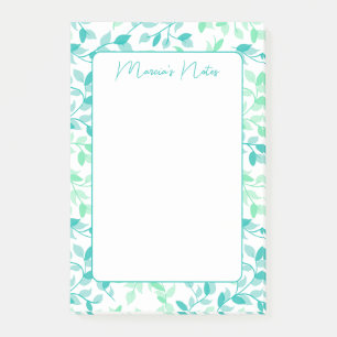 Pretty Teal Green Floral Modern Personalised Post-it Notes