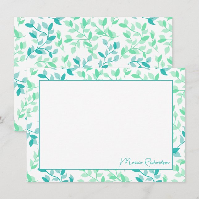 Pretty Teal Green Florals Modern Personalised Card (Front/Back)
