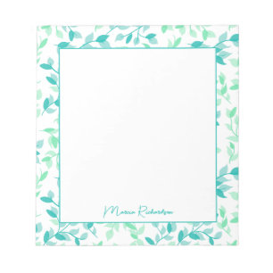 Pretty Teal Green Florals Modern Personalised Notepad