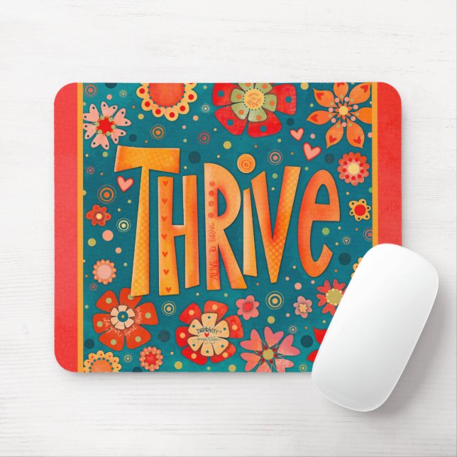 Pretty Teal Inspiring Floral Thrive Inspirivity Mouse Pad (With Mouse)