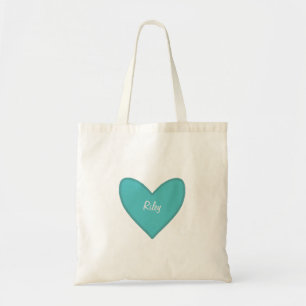 Pretty Teal Large Heart Valentine’s Day Tote Bag