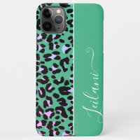 Pretty Teal Leopard Pattern Background Custom Name
