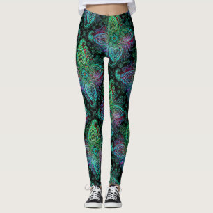 Pretty Teal Paisley Motif Leggings