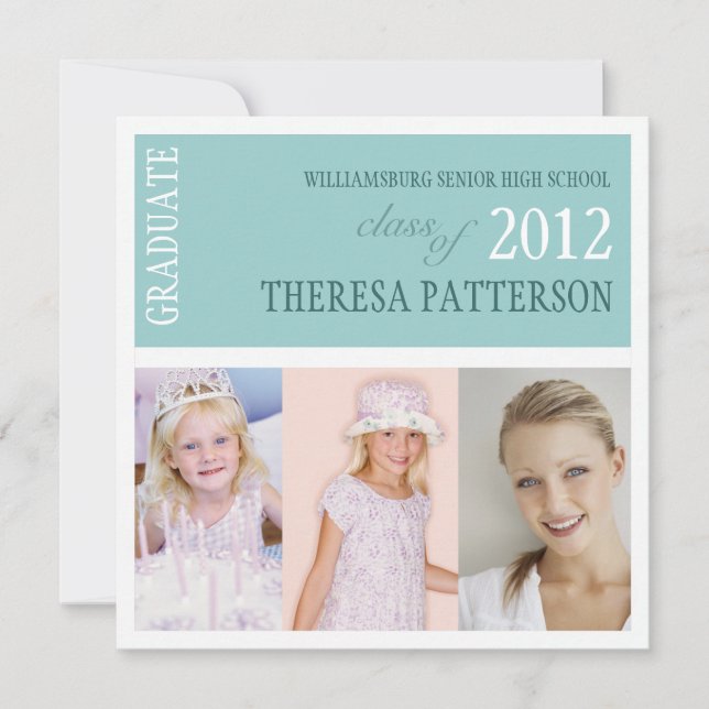 Pretty Teal Photo Collage Graduation Party Invitation (Front)