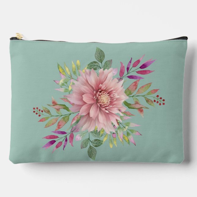 Pretty Teal & Pink Floral Cosmetic Bag (Front)