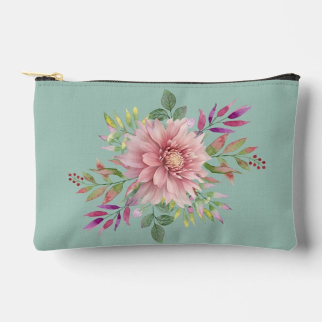 Pretty Teal & Pink Floral Cosmetic Bag (Front)