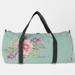 Pretty Teal & Pink Floral Duffle Bag