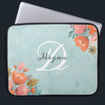 Pretty Teal Pink Floral  Monogram Laptop Sleeve<br><div class="desc">Fashionable monogrammed designer laptop case. A Pretty accessory to your laptop. Personalise it for yoursel or for a gift. Designed for you by Blackberry Boulevard.</div>