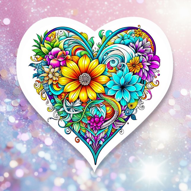Pretty Teal Purple Floral Heart | Valentine's Day Heart Sticker (Creator Uploaded)