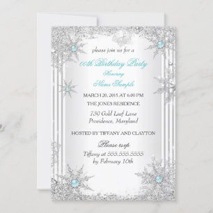 Pretty Teal Winter Wonderland Birthday Party 2 Invitation