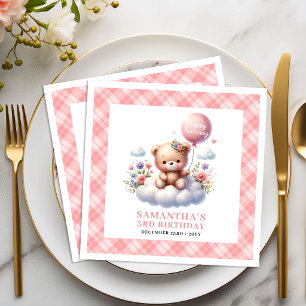 Pretty teddy bear balloon blush flowers party napk napkin