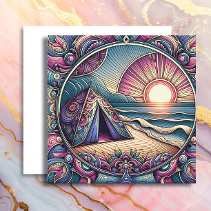 Pretty Tent and Sunrise on a Camping Site Card