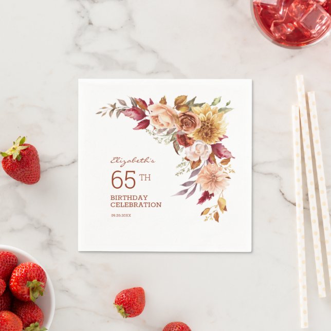 Pretty Terracotta Autumn Floral Botanical Birthday Napkin (Insitu)