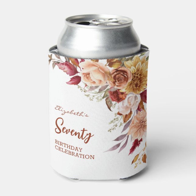 Pretty Terracotta Autumn Floral Greenery Birthday Can Cooler (Can Front)