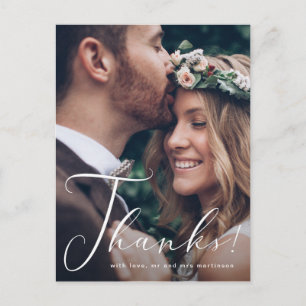 Pretty Thanks Script Photo Wedding Postcard