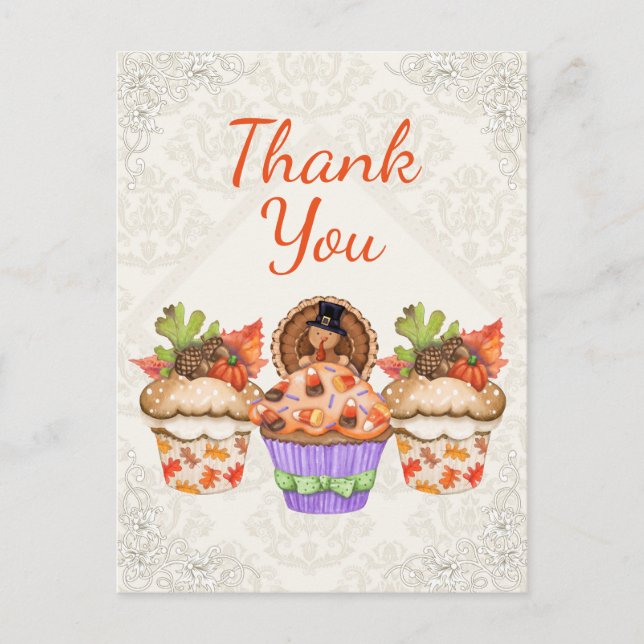 Pretty Thanksgiving Cupcakes Thank You Postcard (Front)