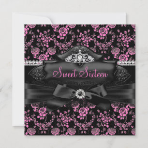 Pretty Tiara & Bow Pink Sweet 16 Invitation