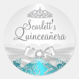 Pretty Tiara & Bow Teal Quinceanera Sticker