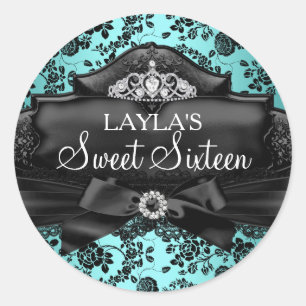 Pretty Tiara & Bow Teal Sweet 16 Sticker